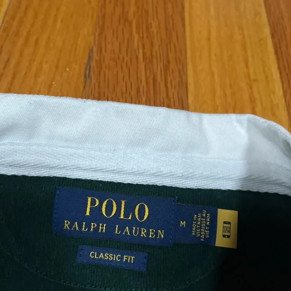 Iconic Rugby Shirt Polo Ralph Lauren Men's Medium Classic Fit Green Blue Stripes